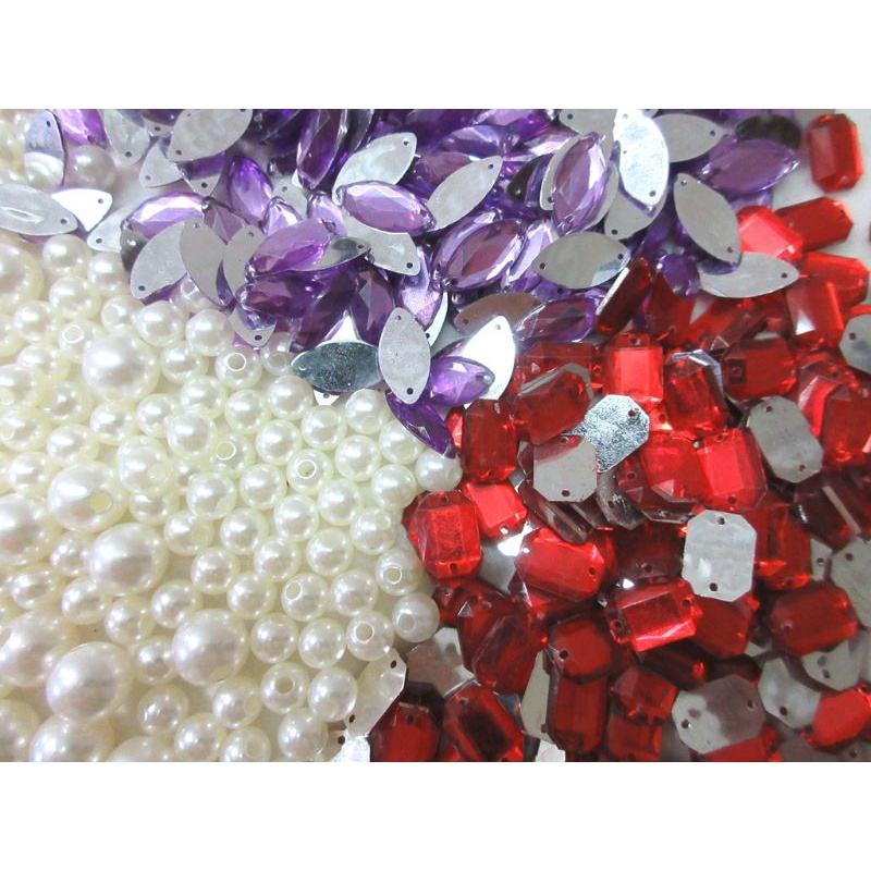 SẢN PHẨM ĐỒNG GIÁ-Hạt Trân Châu nhựa có Lỗ 12mm,8mm,6mm-Hạt nhựa màu đỏ, tím có Lỗ để đính quần áo và làm trang sức