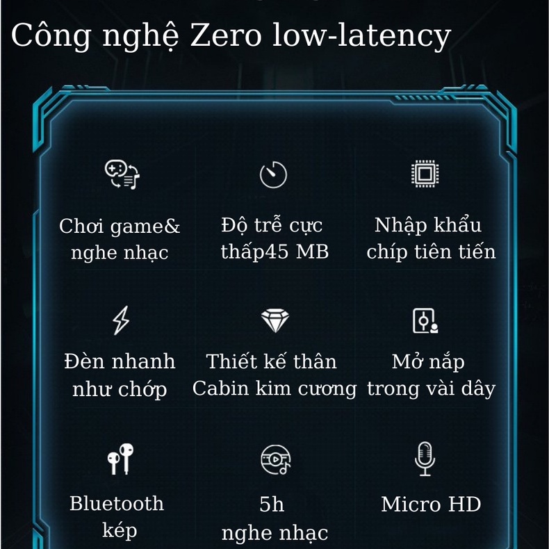 Tai Nghe Gaming Bluetooth 5.2 Tws - Có Mic, Độ Trễ Thấp, Pin Trâu - Chính Hãng HD DESIGN