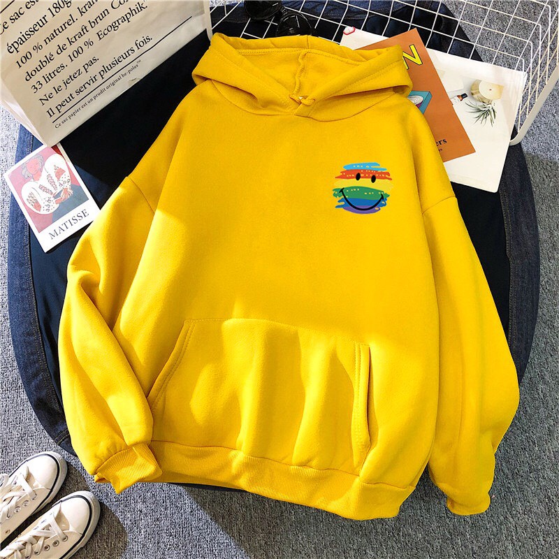 Áo Hoodie From Rộng Unisex Hình Mặt Cười Cầu Vồng Cute, Chất Nỉ Mềm Mại Style Ulzzang HOT TREND BB HOODIE