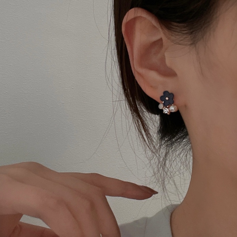 Hoa tai nữ kim cương xanh Hoa tai ngọc trai Hoa tai phong cách Hàn Quốc cổ điển tinh tế