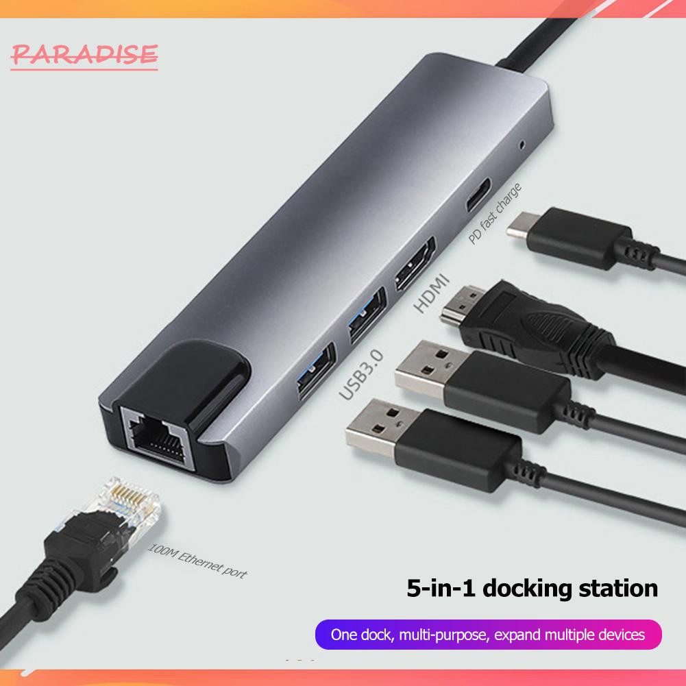 Paradise1 5 in 1 Type-C HUB Converter 4K HDMI-compatible 2 5Gbps USB3.0 65W PD RJ45 PC Adapter