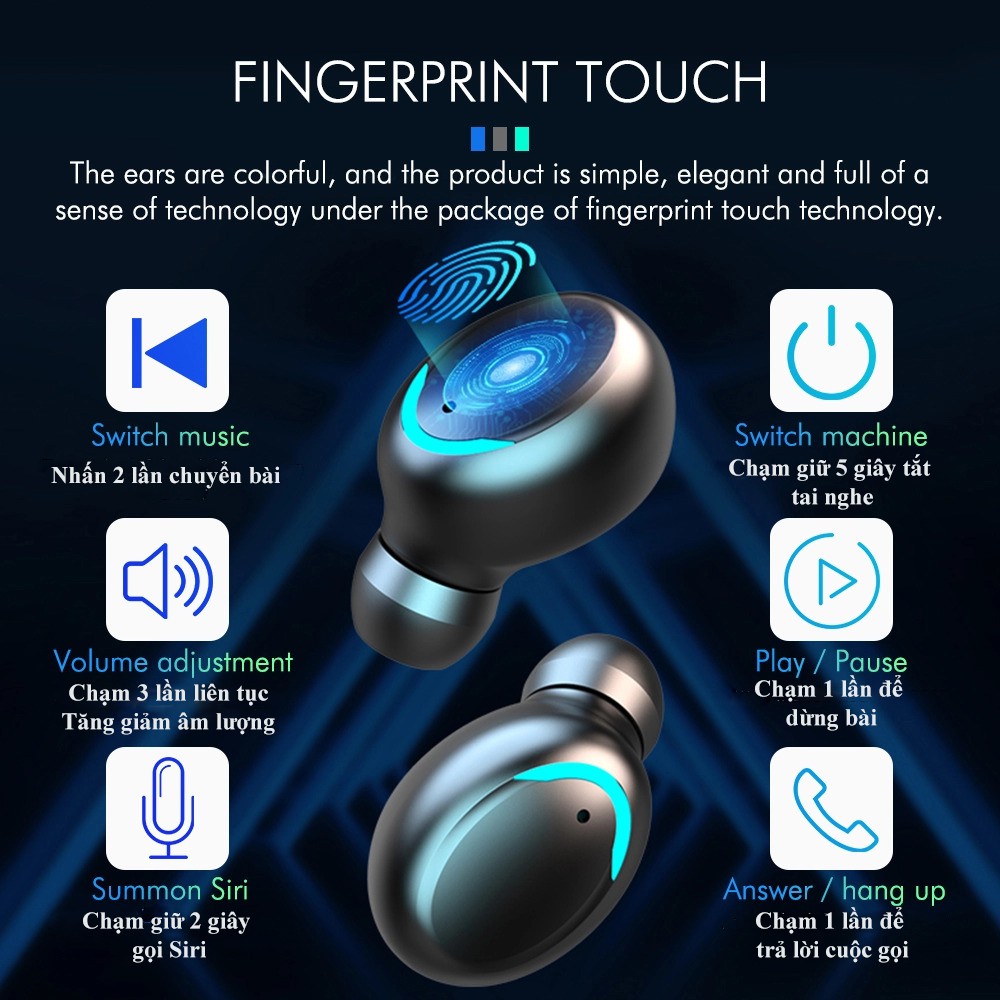 Tai Nghe Bluetooth 5.0 CAPARIES V15-F95 LED - (Tai Nghe Không Dây) Chống Nước - Chống ồn - Tích Hợp Micro - Tự Động Kết