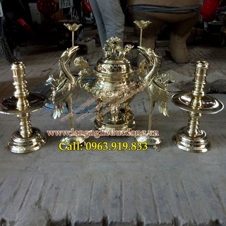 Đỉnh đồng vàng thờ cúng, ngũ sự hạc nến, cao 50cm, giá bộ đỉnh đồng, bán bộ đỉnh đồng, giá bán đỉnh đồng