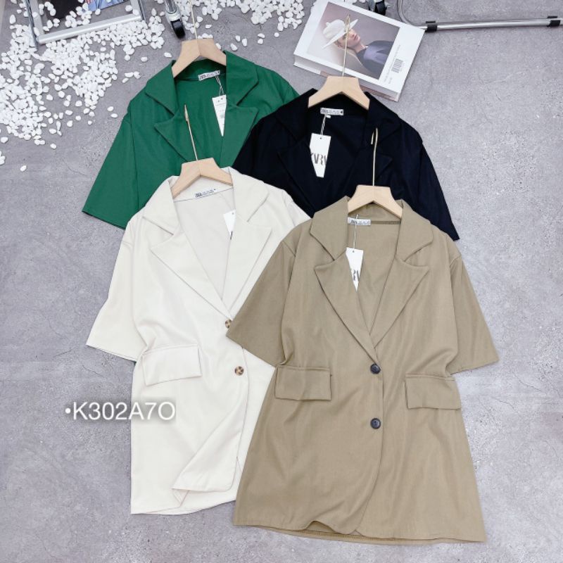 Áo Blazer Tay Ngắn Công Sở Áo Vest Nữ Hàn Quốc Dáng Rộng Túi Nắp Màu Đen/Nâu/Kem/Xanh | BigBuy360 - bigbuy360.vn