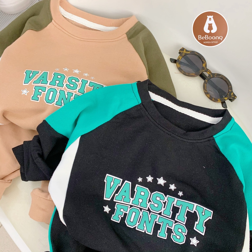 Bộ nỉ  bé trai, họa tiết Varsity, chất nỉ da cá vừa đanh mịn, hai màu siêu xinh cực dễ mặc-PITUPI-BEBOONG