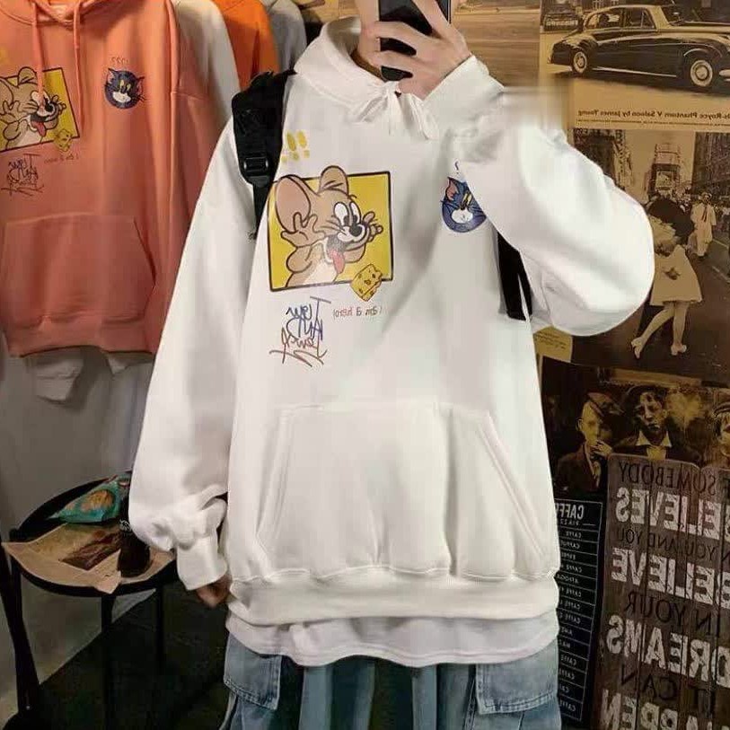 Áo HOODIE UNISEX 2 màu in hình Tom và Jerry dễ thương