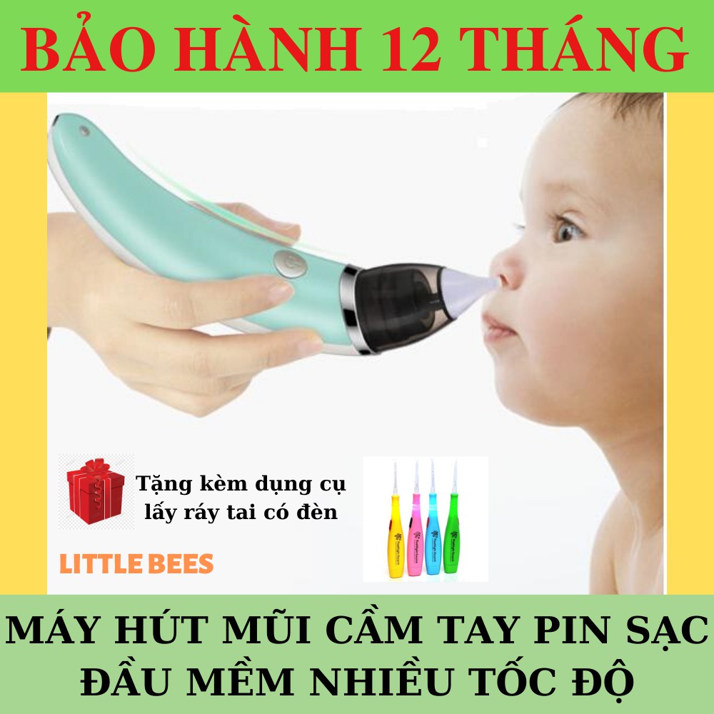 Máy Hút Mũi Đầu Mềm Cầm Tay Thông Minh Little Bees Pin Sạc Cho Bé + TẶNG KÈM DỤNG CỤ LẤY DÁY TAI CÓ ĐÈN