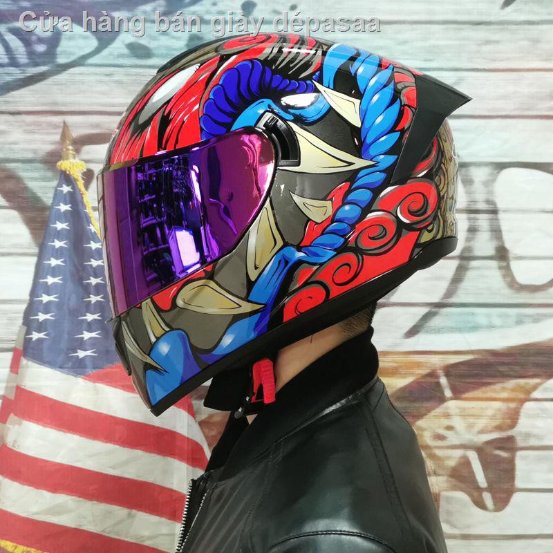 Mũ bảo hiểm xe máy điện nam nữ full face thể thao đua mùa hè ống kính kép cá tính Bluetooth bốn LVS