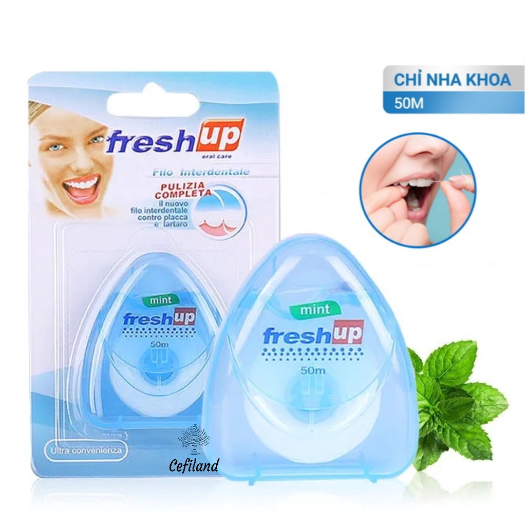CHỈ NHA KHOA FRESSH UP. Model: OralB 010. Chất liệu tơ tằm nha kho, vệ sinh không gây tổn thương
