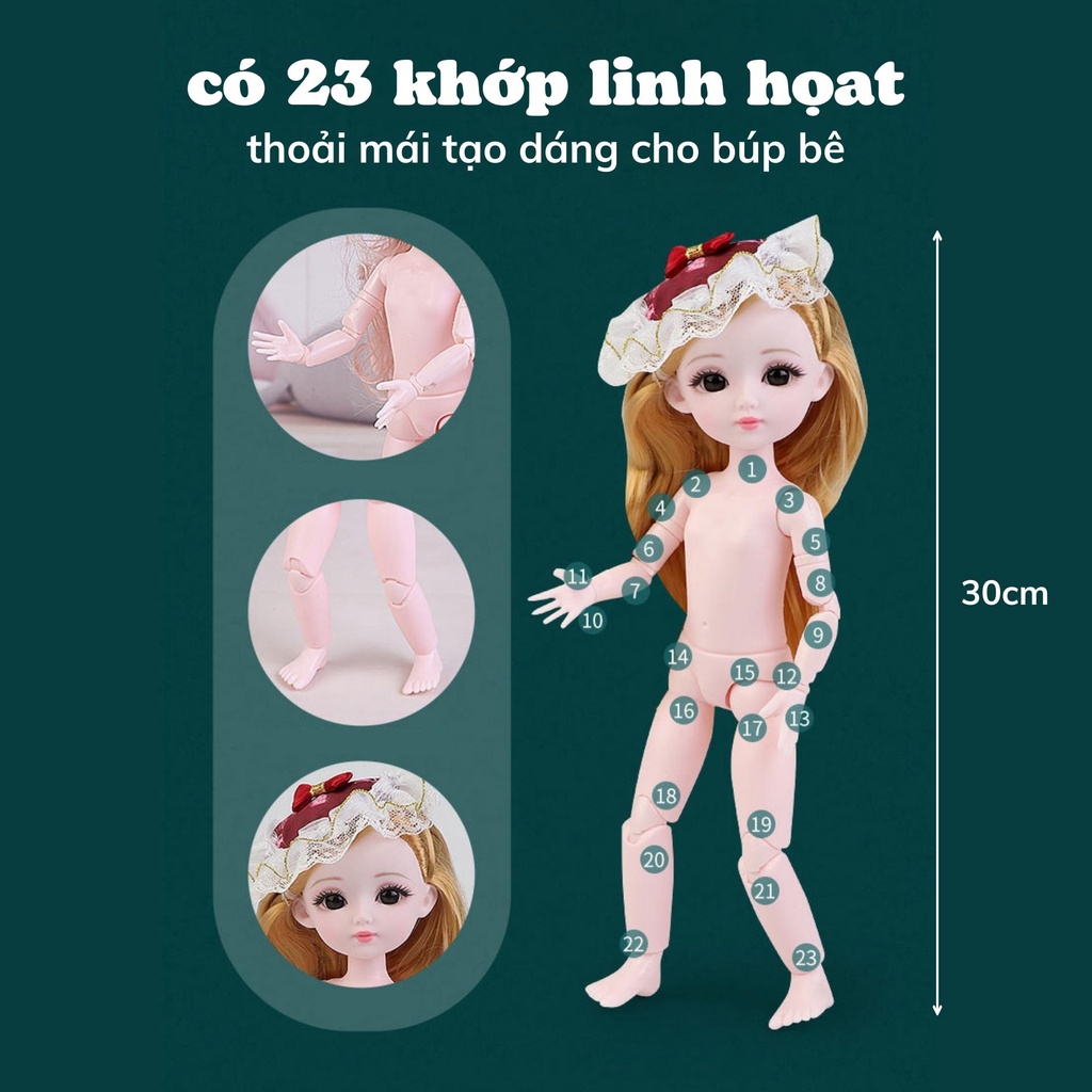 Búp bê barbie elsa kèm gấu bông 30cm cỡ lớn có khớp búp bê công chúa đồ chơi cho bé gái BOBIKIDS BE03