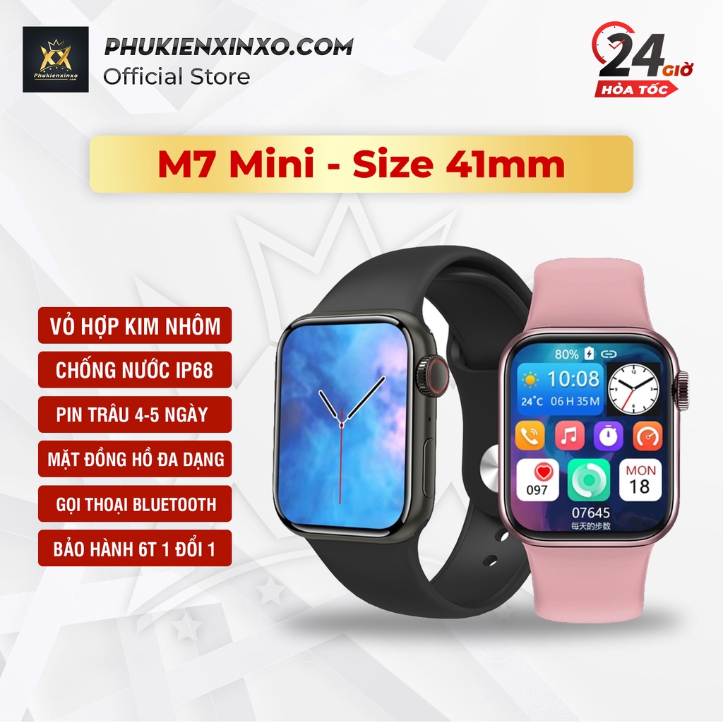 Đồng hồ thông minh M7 Mini Size 41mm viền hợp kim nhôm, dành cho các bạn nữ tay nhỏ, Cài hình nền - Nút tròn xoay được