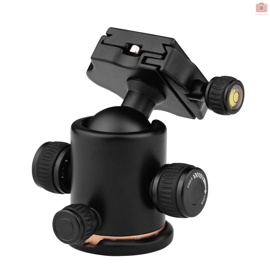 【fash】Andoer Aluminum Camera Panoramic Damper Ball Head Tripod Head 10KG Payload 360° Swivel 90° Flip with Quick Release Plate Scaled Plate Dual Bubble Level Universal 1/4in 3/8in Mounting