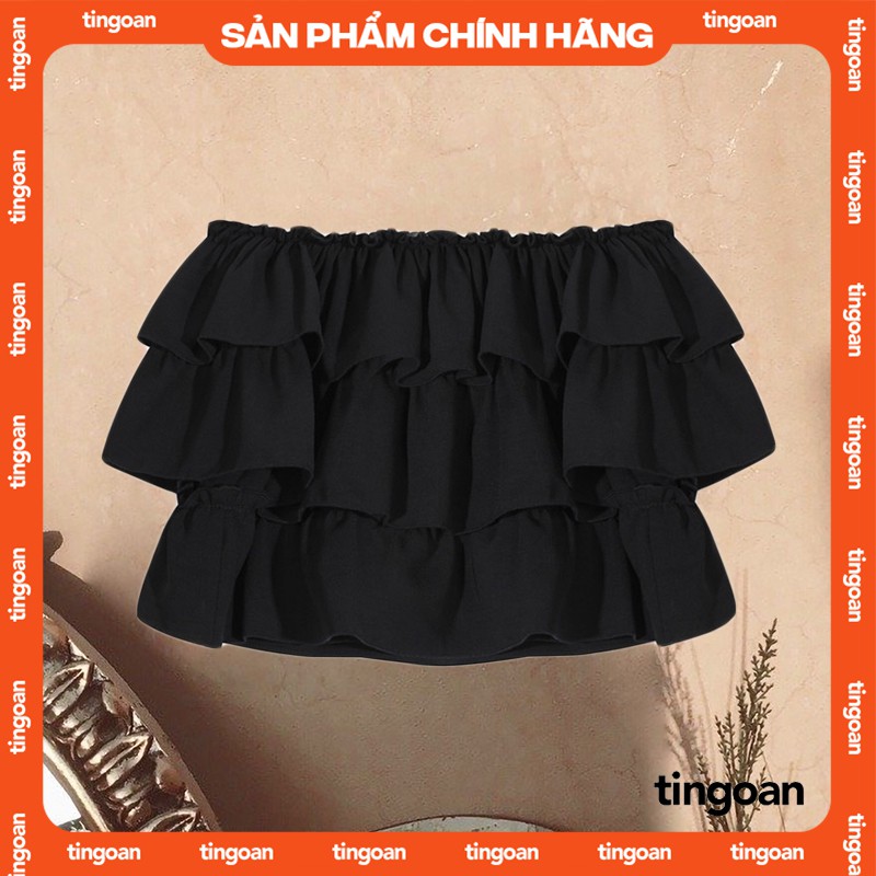 TINGOAN® - Áo trễ vai crop 3 tầng đen tingoan BOY BYE OFF/BL
