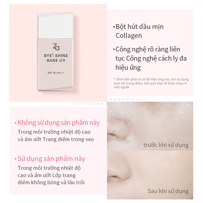 Kem lót ZA SPF 28/ PA +++ Chống tia UV kiềm dầu tạo lớp nền hoàn hảo 25ml