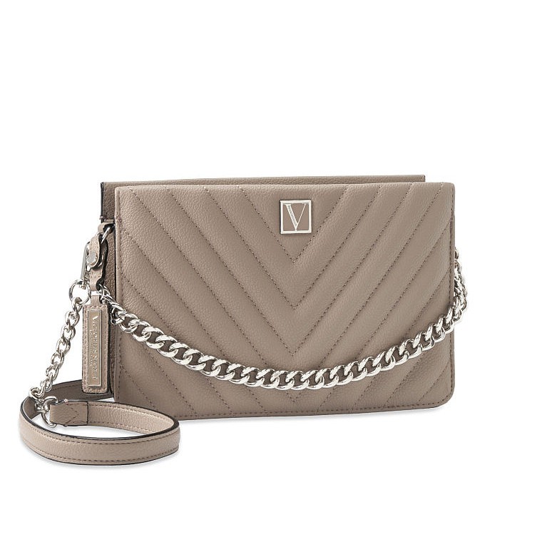 (Túi 320) Ví đeo chéo xám khói cá tính nhỏ gọn cao cấp, KT: 22x15cm - Victoria's Secret USA