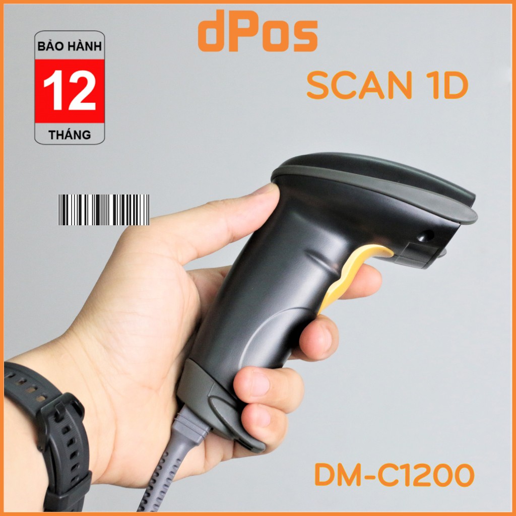 Máy quét mã vạch 1D dPos DM-C1200 - Máy Scan Barcode 1D có dây cầm tay - Bảo Hành 12 Tháng