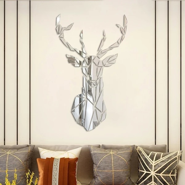 Miếng Dán Tường Trang Trí Hình Đầu Hươu 3D Tráng Gương Acrylic Thời Trang DIY