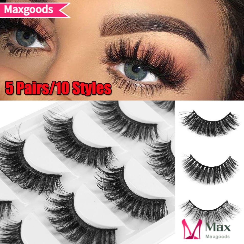 MAX=&gt; SKONHED 5 Pairs Woman 3D Faux Mink Hair Resuable Eye Lashes Extension False Eyelashes Eye Makeup Tools Multilayer Natural Long Thick Handmade Wispy Fluffy
