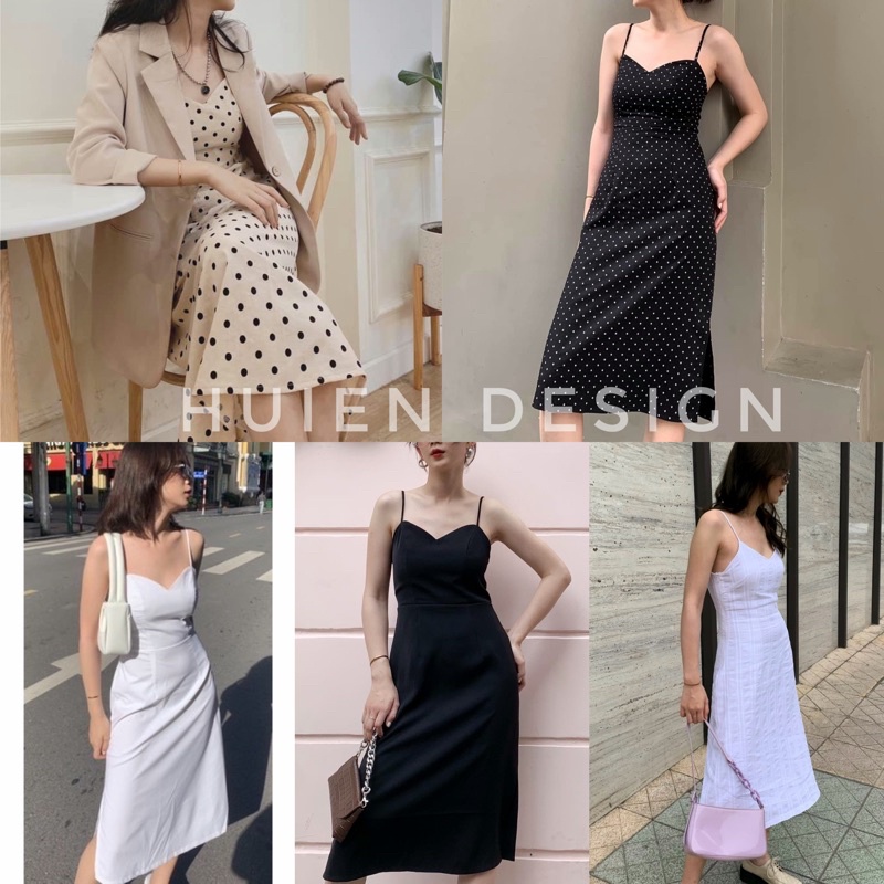 Đầm váy nữ 2 dây dáng dài form ôm hàng thiết kế Huien Design cổ tim tôn body, đầm dự tiệc sang trọng