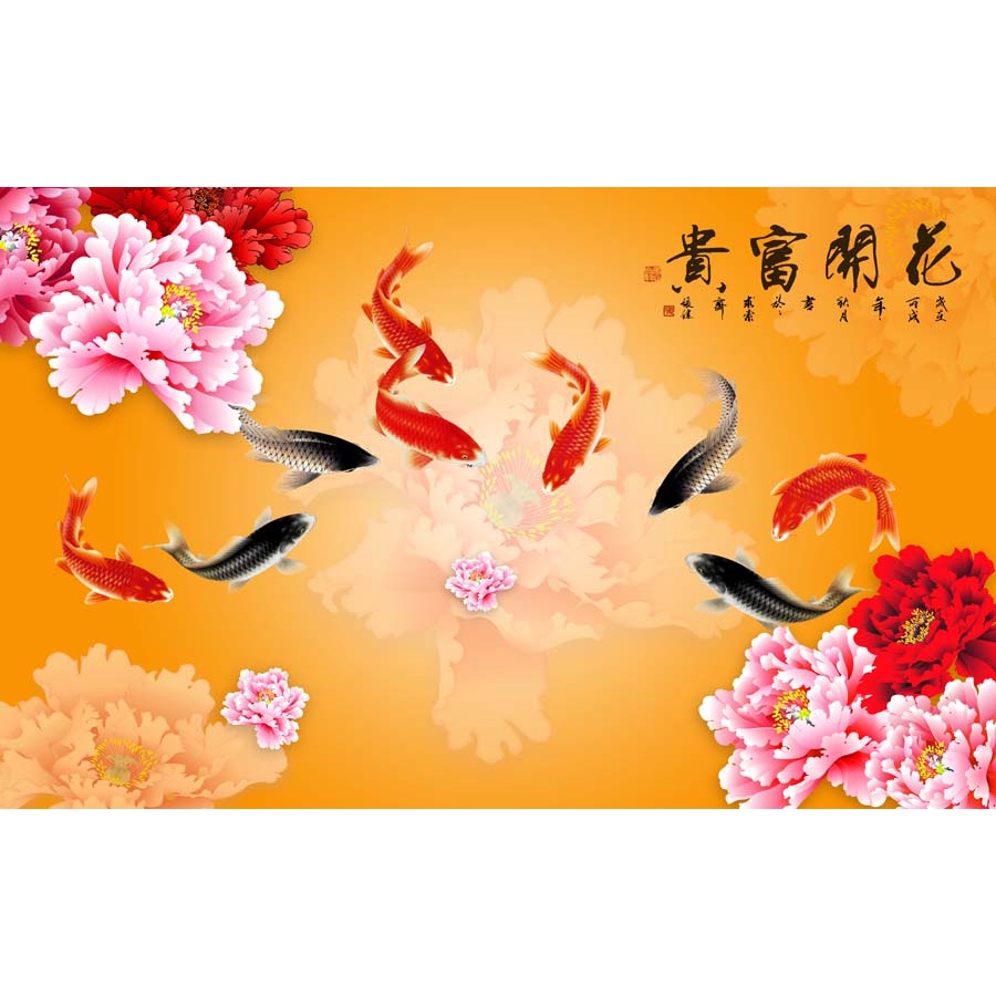 Tranh 3D cá chép trong hồ sen 3D hot nhất