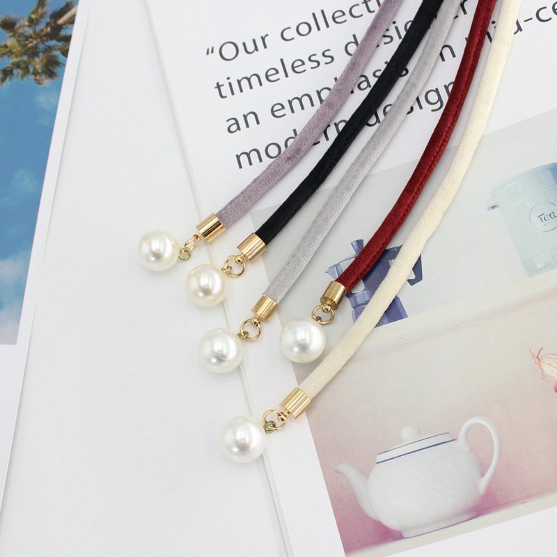 Dây thắt lưng vải nhung gắn ngọc, đai váy nhung thắt nơ