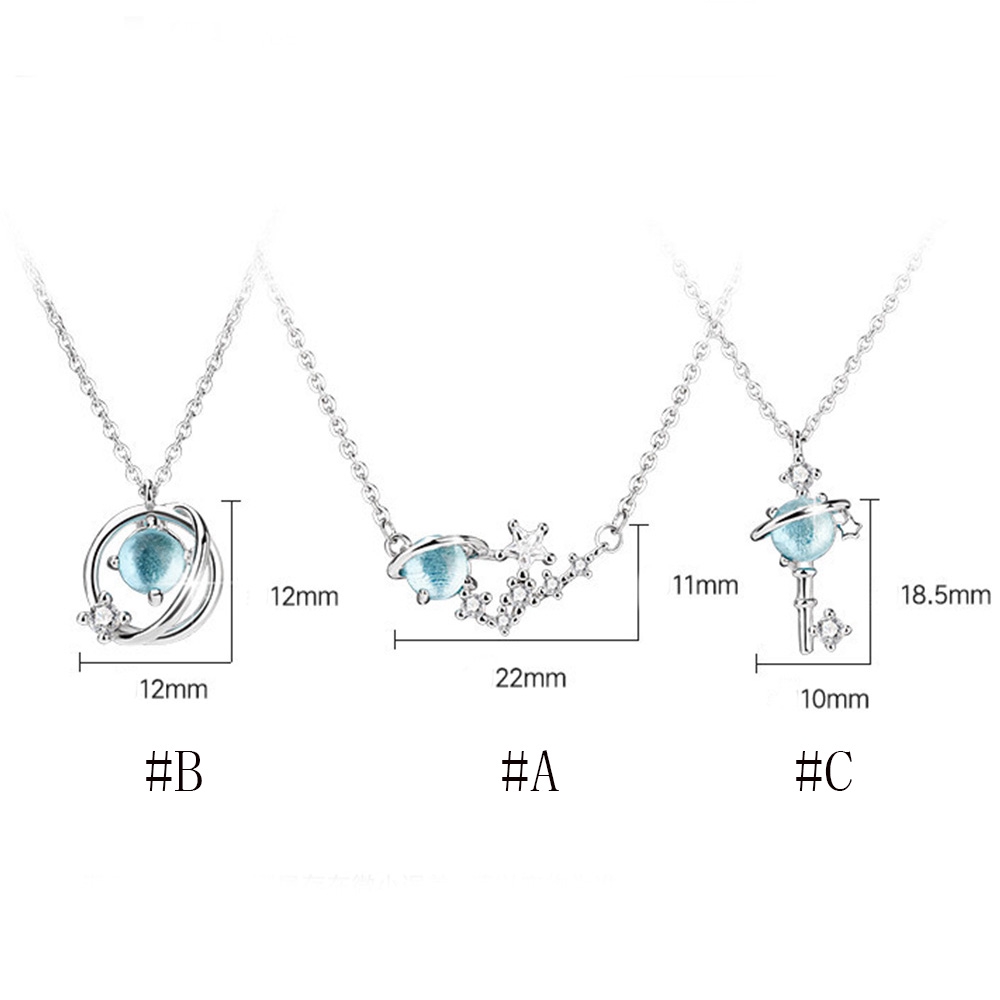 Dây chuyền phối mặt đá Sapphire xanh hình chìa khóa tinh tế thời trang cho nữ