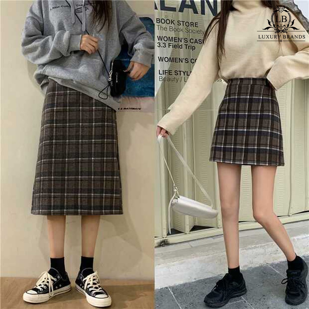 [CÓ SẴN - GIẢM 8%] CHÂN VÁY CHỮ A DÁNG DÀI NGẮN KẺ SỌC NỮ SINH TIỂU THƯ | BigBuy360 - bigbuy360.vn