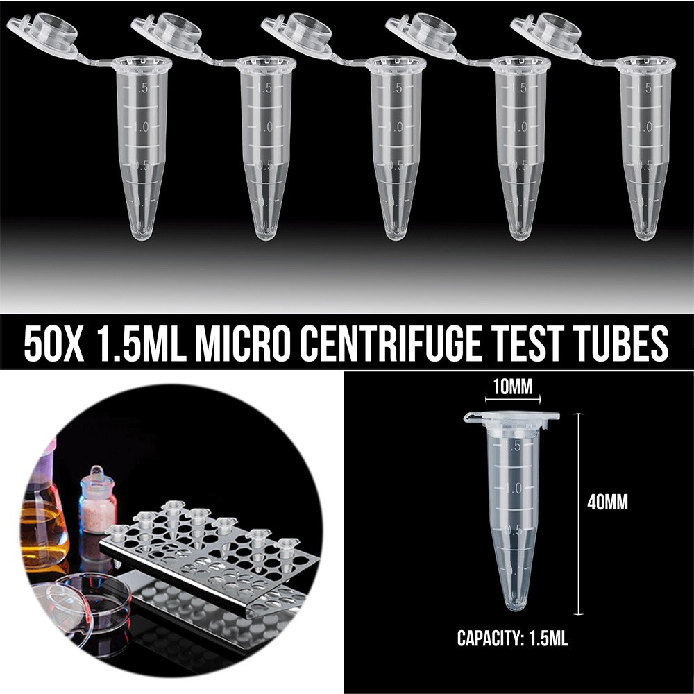 EPOCH 1.5ML Centrifuge Tubes Micro Container Lab Test Tube With Lid Snap Cap 50/100Pcs Plastic Laboratory Sample Clear Centrifuge Test Tube Vial