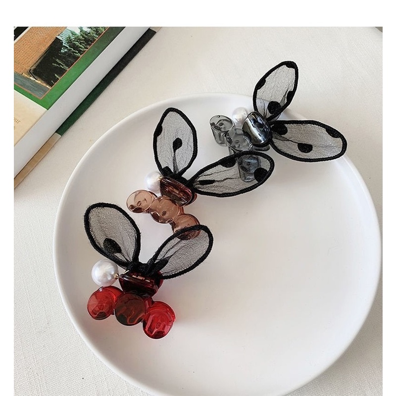 Kẹp tóc Seagloca hình tai thỏ dễ thương chất liệu ren đính ngọc trai giả họa tiết chấm bi