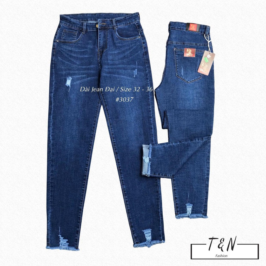[SIZE ĐẠI 60kg~90kg] Quần jean nữ BIGSIZE skinny dài tua lai lưng cao, vải jean dày dặn co dãn mạnh 3037