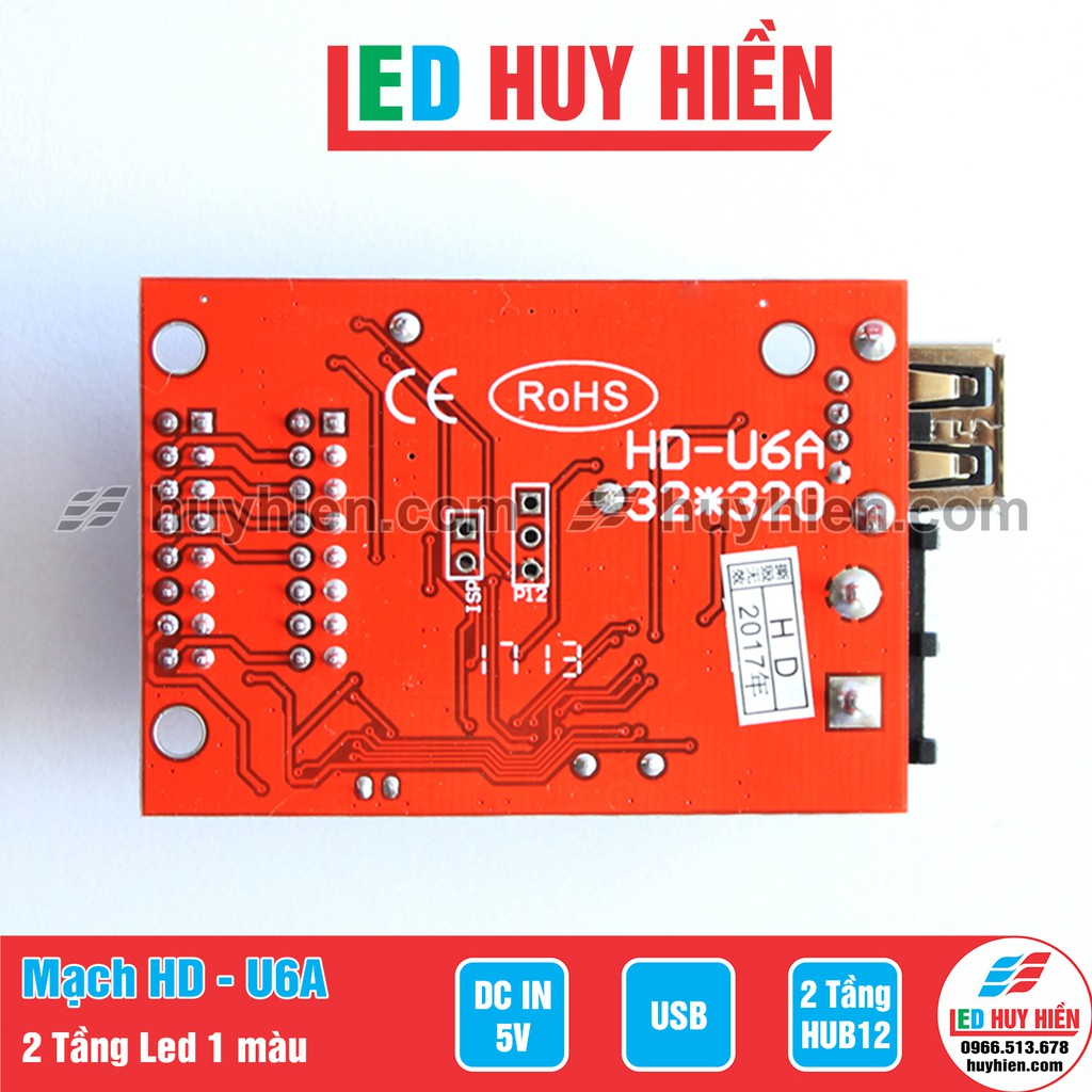 Card HD U6A  dùng cho 2 tầng module led 1 màu, Mạch HD U6A