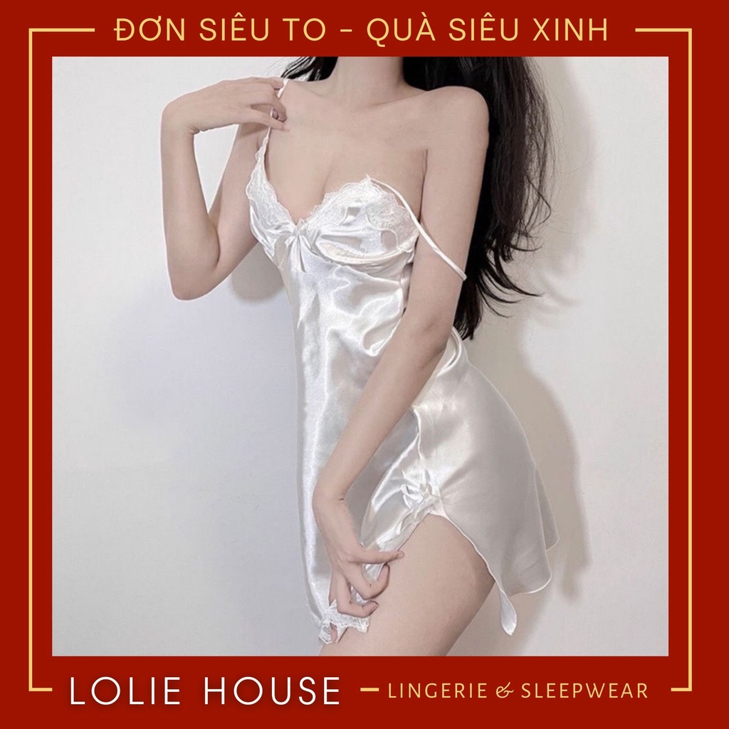 Váy ngủ lụa sexy phối ren cao cấp Đầm ngủ lụa mặc nhà sexy gợi cảm cho nữ LOLIE HOUSE - VN37