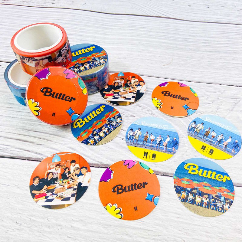Cuộn băng keo giấy washi dễ thương in hình KPOP BTS trang trí sổ tay DIY