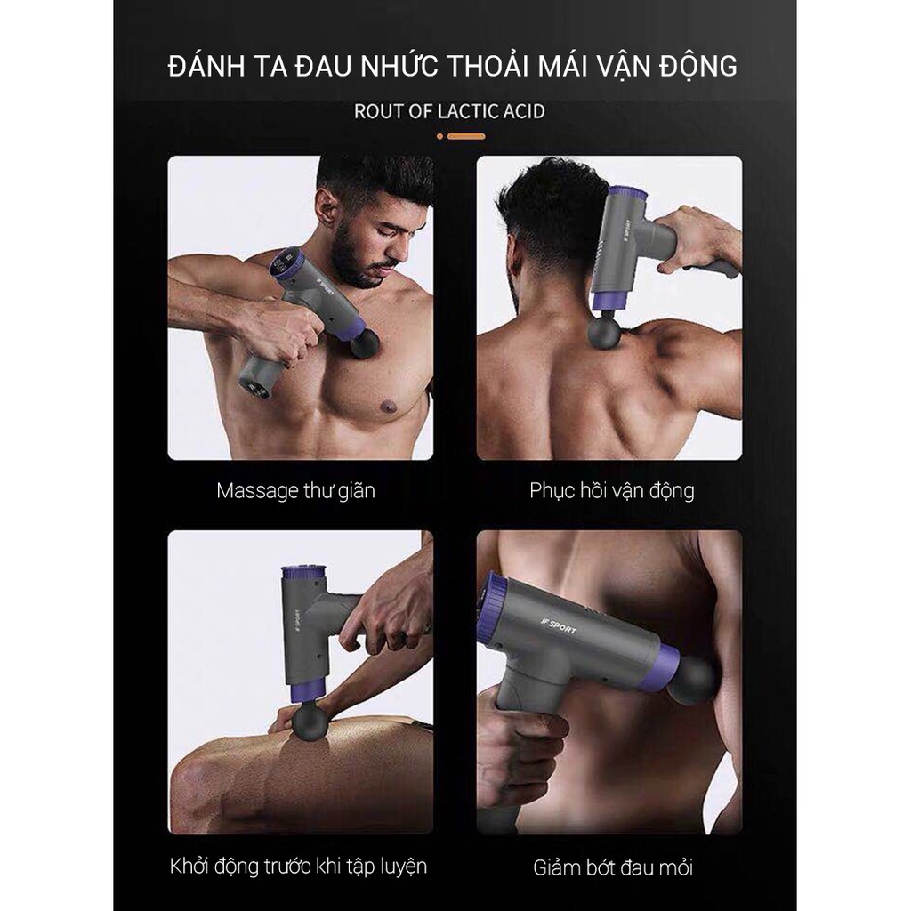 Súng massage trị đau nhức căng cơ sau tập luyện, thư giãn cơ bắp giảm bớt mệt mỏi, máy mát xa nhỏ gọn dùng cho nhiều đối tượng