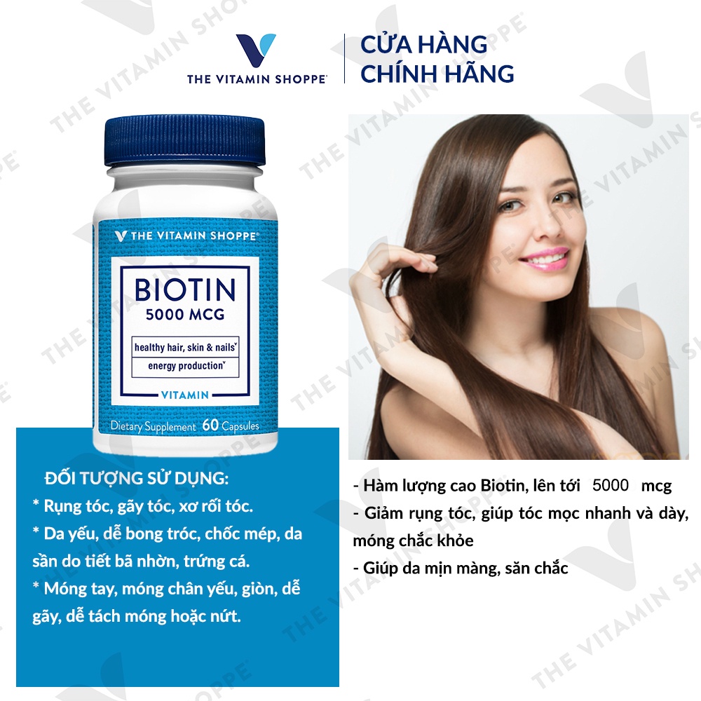 Viên uống hỗ trợ tăng cường sức khỏe da, tóc, móng THE VITAMIN SHOPPE  Biotin 5000