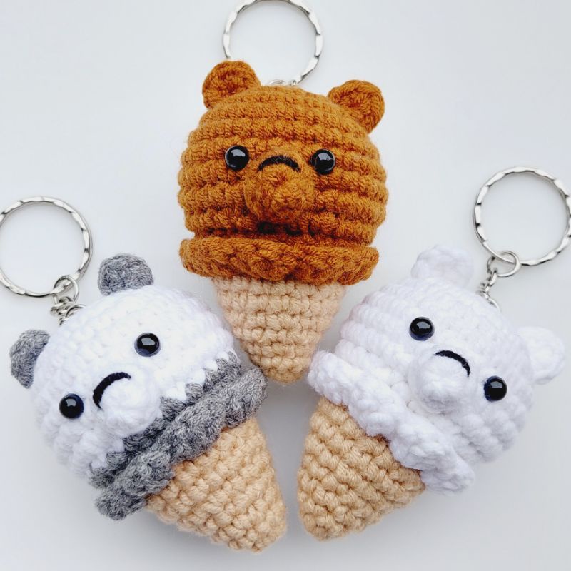 Móc khóa kem gấu móc len - Amigurumi bear ice cream