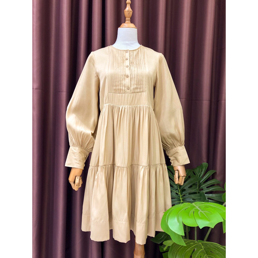 NAPUBEE Đầm Babydoll Xếp Ly Tay Dài - Váy Xòe Thiết Kế Dạo Phố Phong Cách Hàn Quốc Cho Nữ WHISPER DRESS