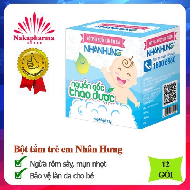 Bột Pha Nước Tắm Trẻ Em Nhân Hưng ⚡Chính Hãng⚡ 30 Gói X 1G