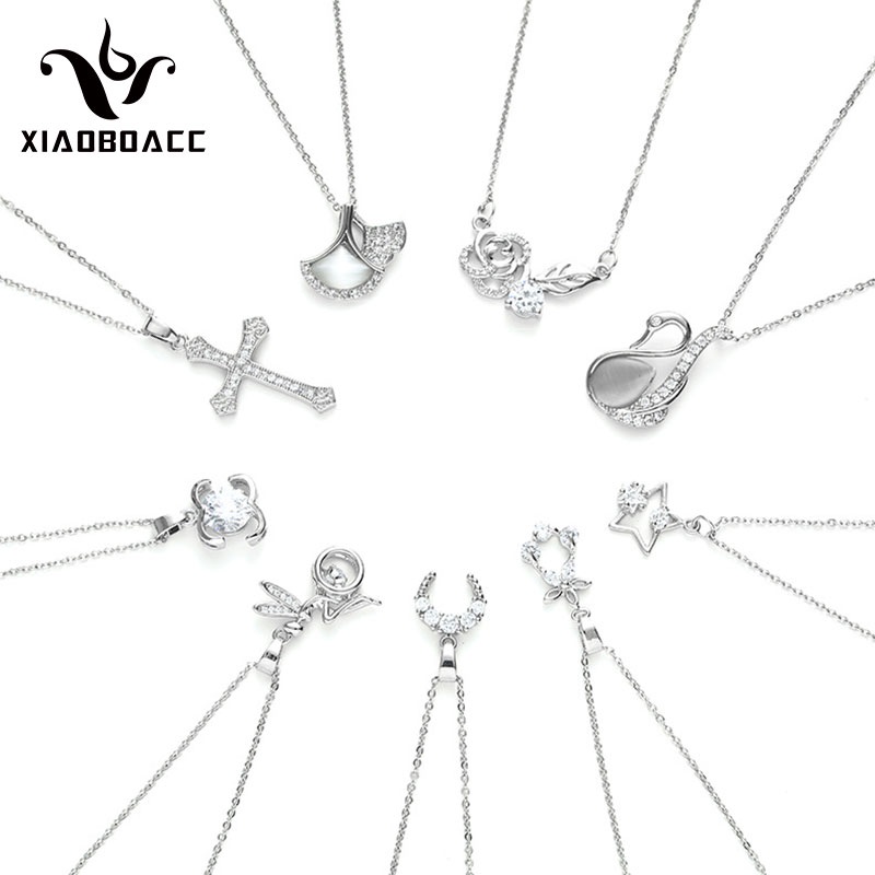 XiaoboACC Vòng cổ Mạ Bạc Nhiều Mặt Tùy Chọn Đính Đá Thời Trang Cho Nữ - 45CM+5CM