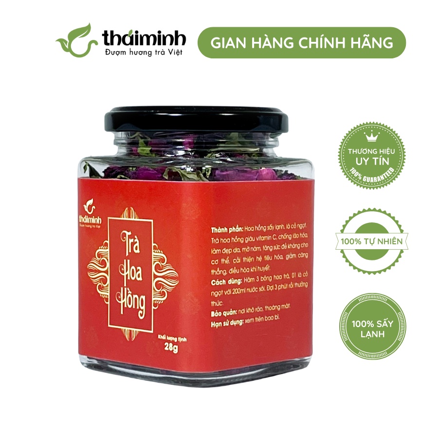 🌿CHÍNH HÃNG Trà Hoa Hồng Cổ Nguyên Bông Thượng Hạng Sấy Lạnh Thái Minh, Hũ Thủy Tinh Cao Cấp 28g 40g