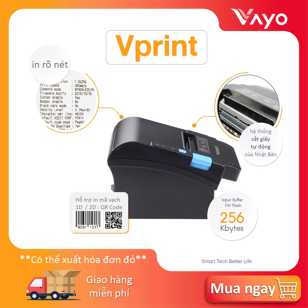 Máy in hoá đơn, máy in nhiệt, máy in bill 3 trong 1 Vprint thương hiệu Vayo