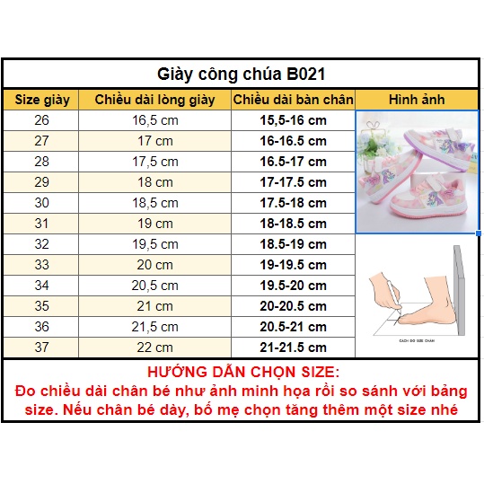 Giày bata công chúa kiểu dáng thể thao cho bé gái mã B021