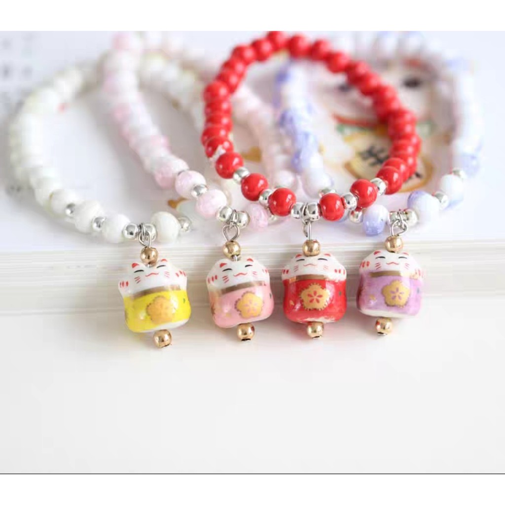 Vòng tay nữ dễ thương mèo thần tài may mắn Maneki neko vòng sứ - The Sóc's Jewelry