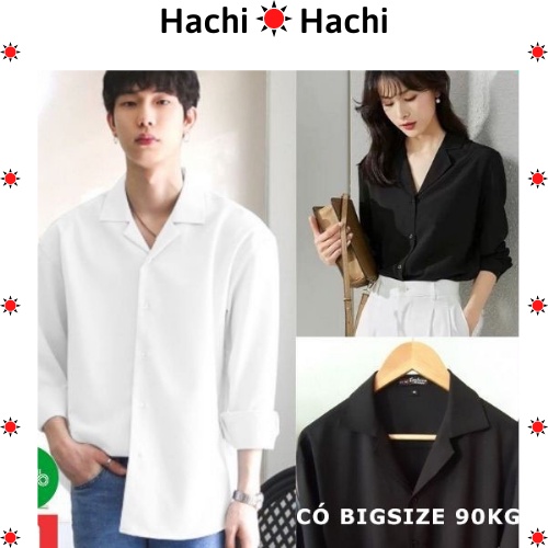 Áo sơ mi nam nữ form rộng có big size trắng đen kiểu cổ vest hàn quốc VDR01