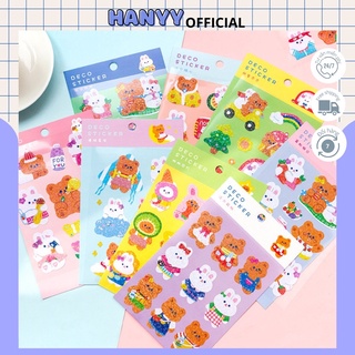 Sticker Hình Gấu Thỏ Dễ Thương Trang Trí Sổ, Trang Trí Tủ Kệ