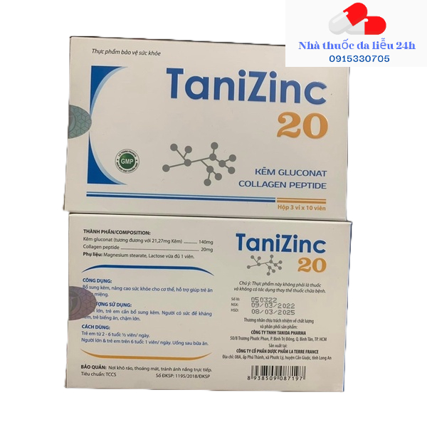 Tanizinc 20 bổ xung kẽm và collagen đẹp da , giảm mụn , nâng cao sức đề kháng