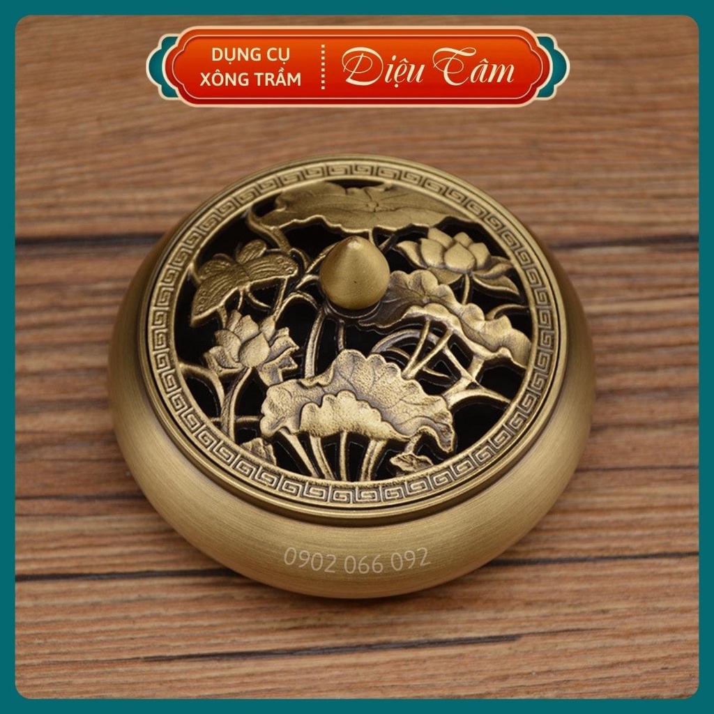 Lư đồng xông trầm lư xông trầm đáy bằng xông nụ trầm hương ,nhang trầm hươn thay cho thác khói trầm hương Diệu Tâm