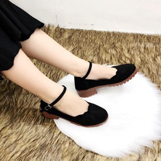 Giày oxford đế vuông thô da lộn kiểu viền sóng