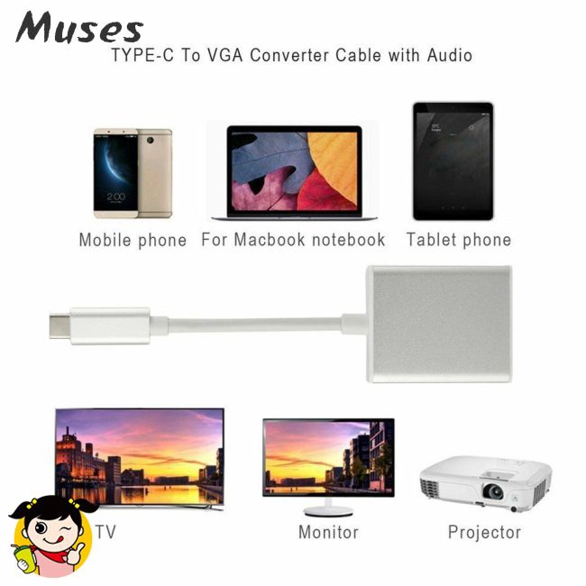 Muse07 USB 3.1 Type C to VGA Adapter USB-C Male to VGA 1080p Female Converter