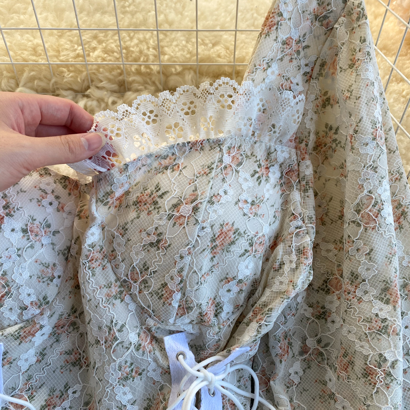 IELGY Áo ren kiểu cổ vuông xinh xắn thời trang Pháp cho nữ